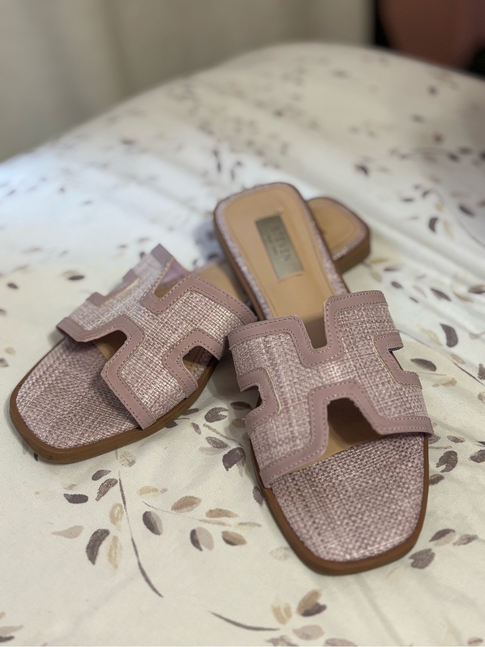 Woven Slide Mules in Blush Pink